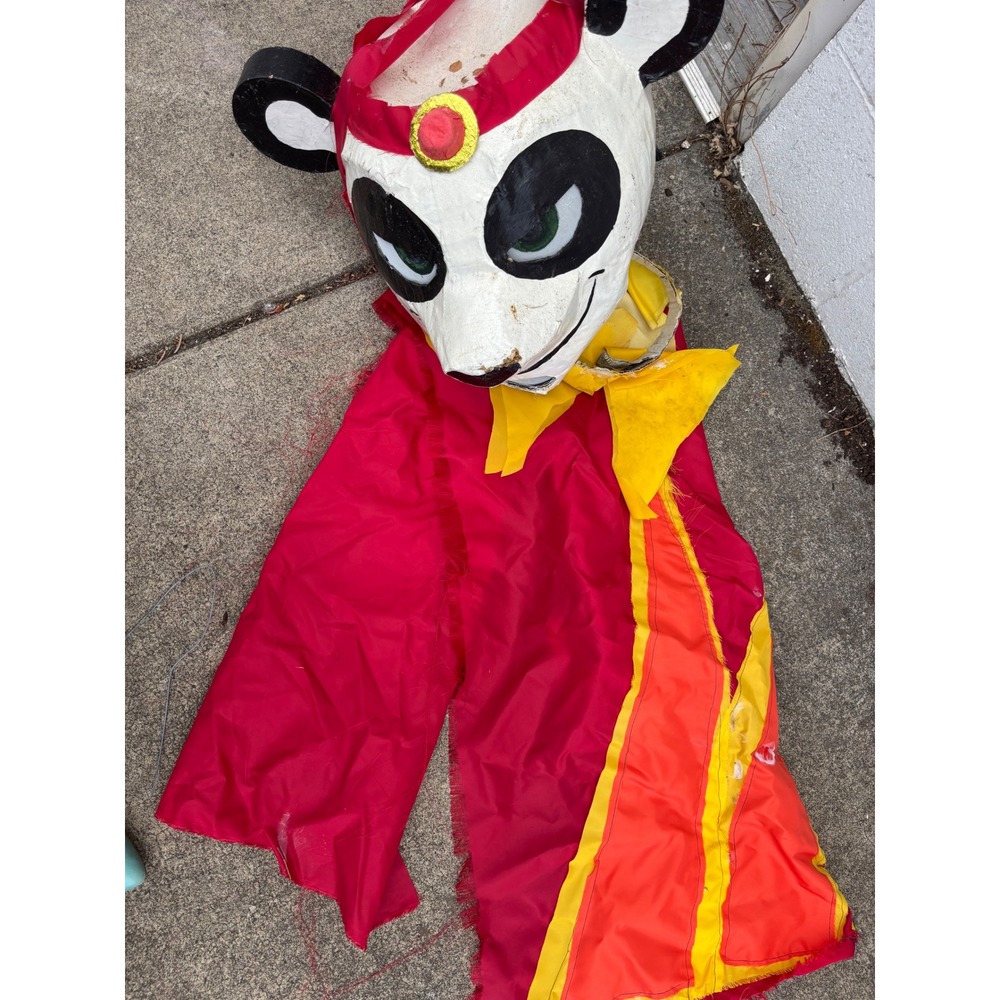Handmade Kung Fu Panda Po Mascot Costume Paper Mache Folk Art Cosplay Red Yellow